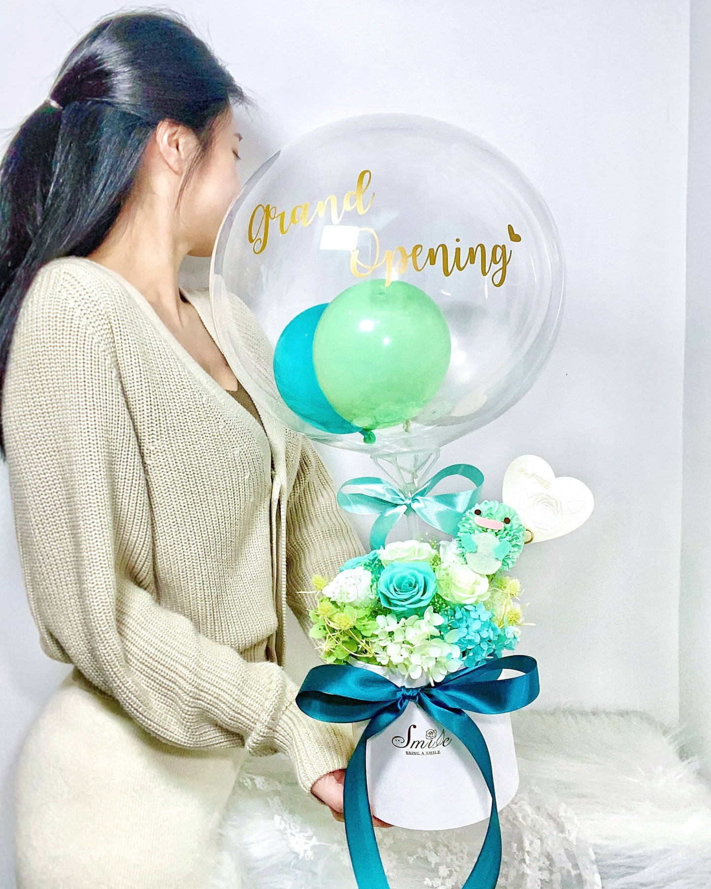 角落生物|淺綠保鮮花氣球花盒|輕盈