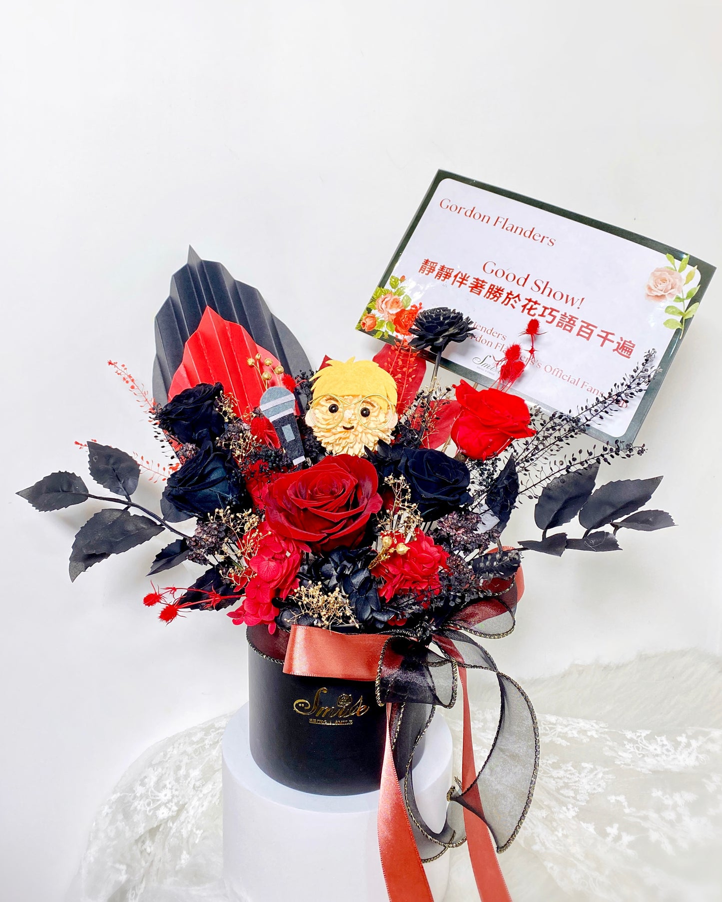 酒紅黑保鮮花祝賀花盒|標準