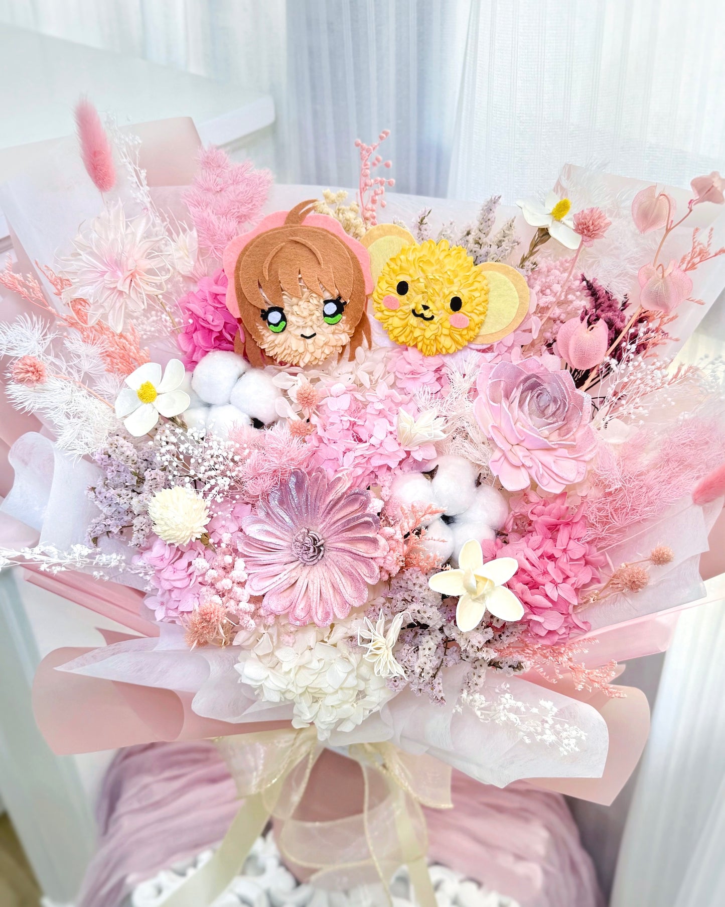 百變小櫻&基路仔|M甜蜜粉紅木棉乾花x保鮮花花束