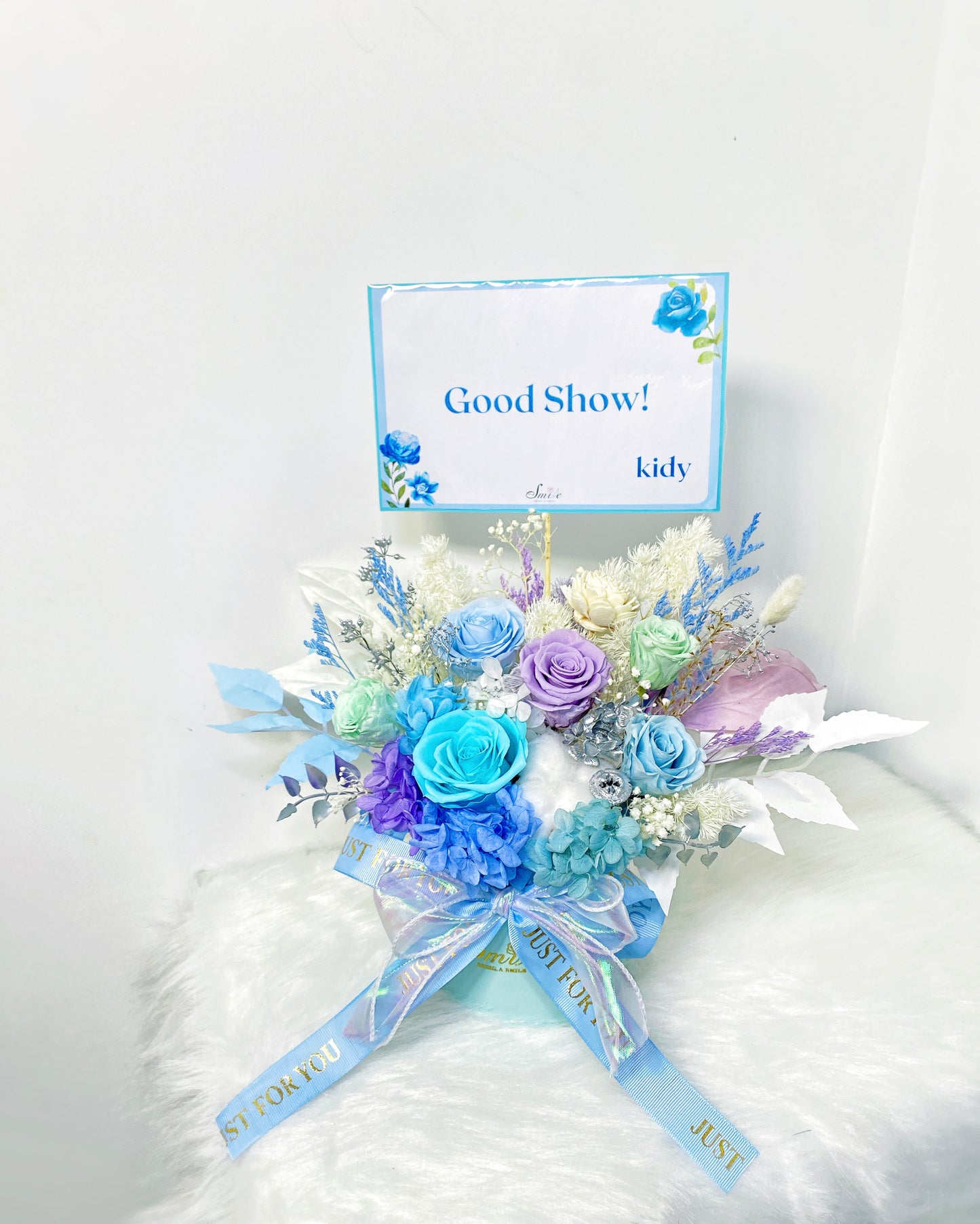 淺藍紫綠保鮮花祝賀花盒|標準