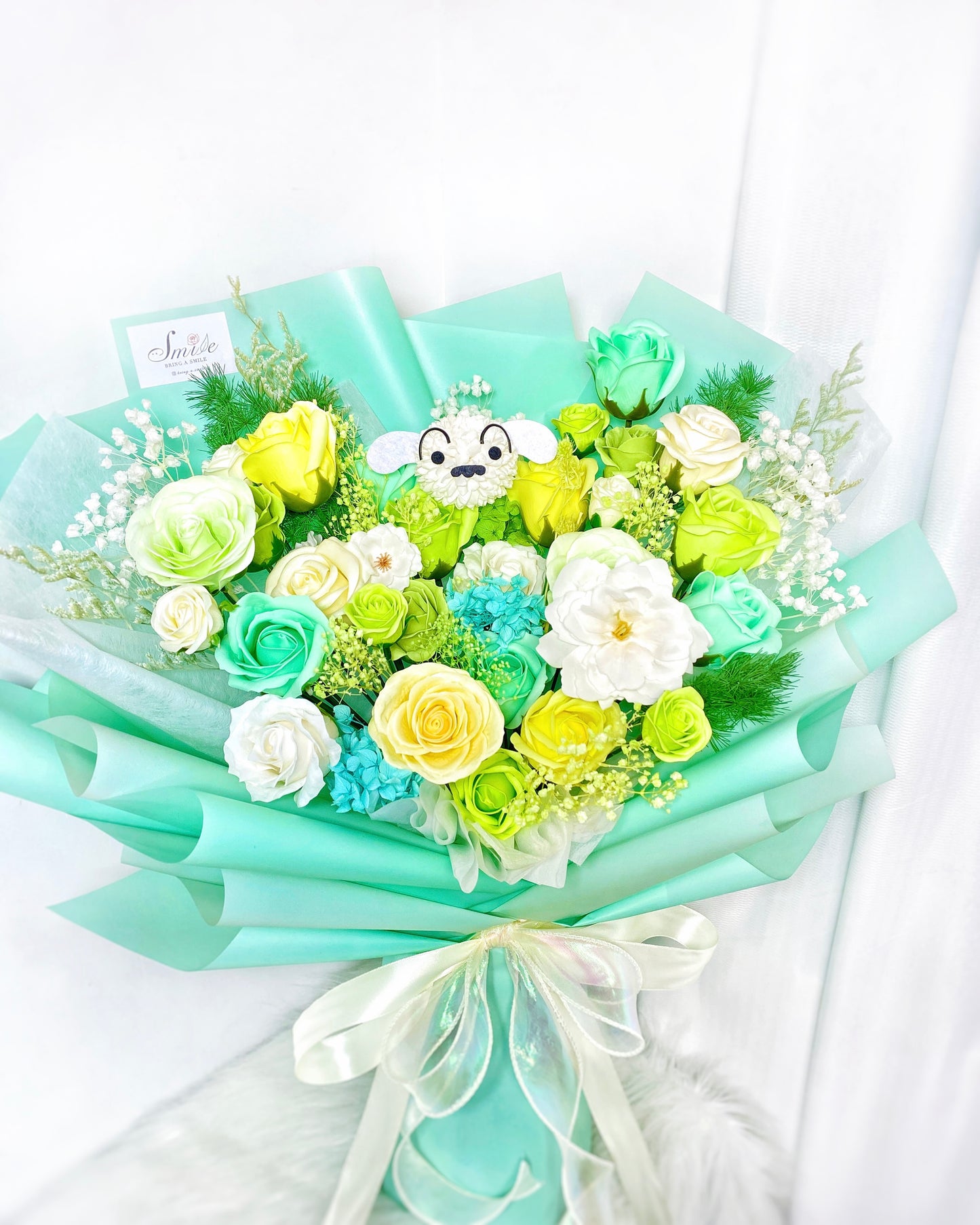 蠟筆小新小白|XL淺綠香皂花x保鮮花花束