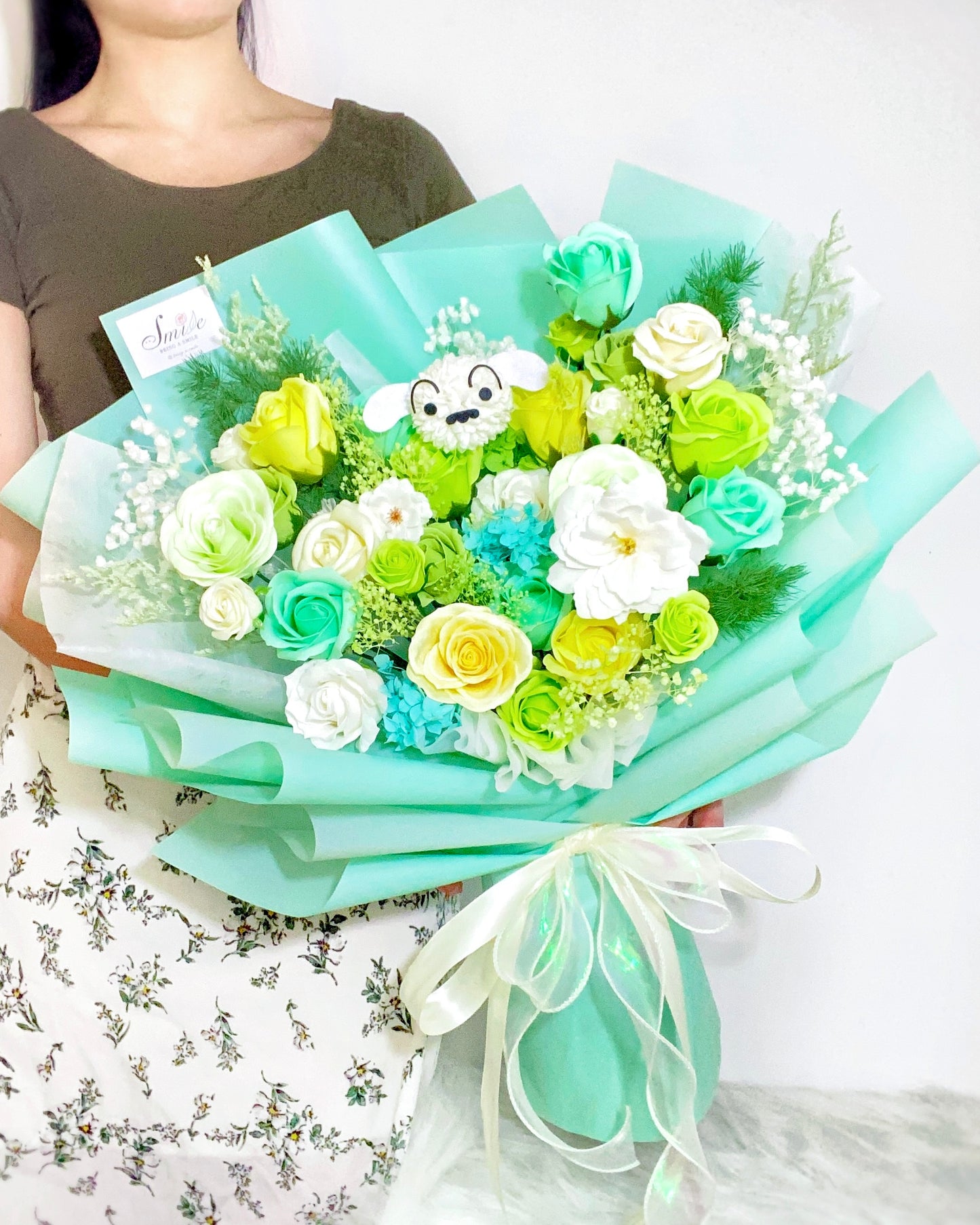 蠟筆小新小白|XL淺綠香皂花x保鮮花花束