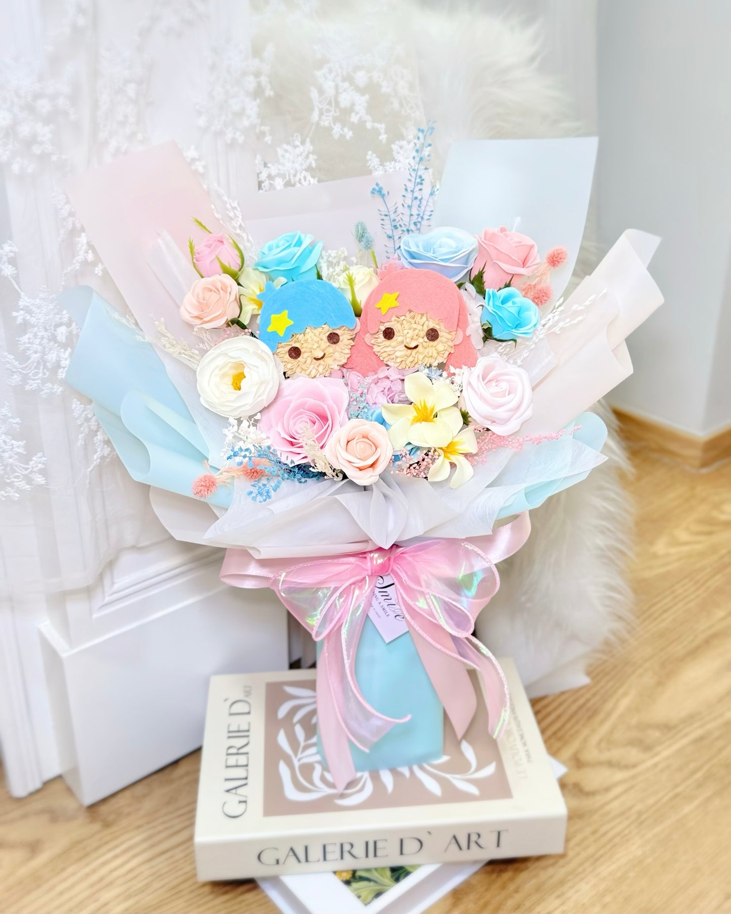 Little Twin Stars|S粉紅粉藍香皂花x保鮮花花束