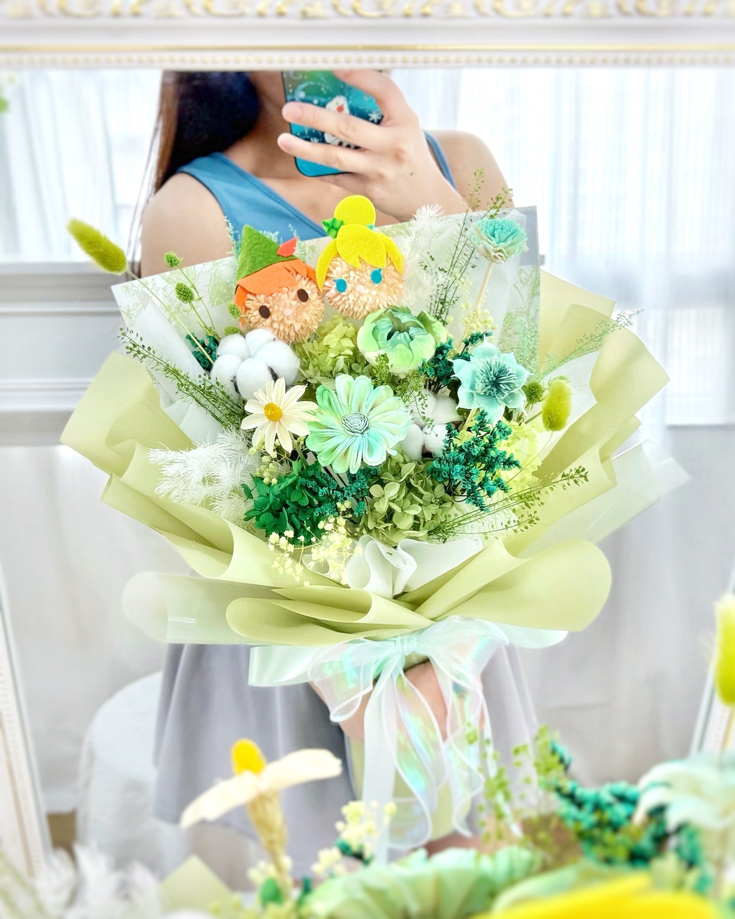 Peter Pan & Tinker Bell|自然綠乾花木綿x保鮮花花束