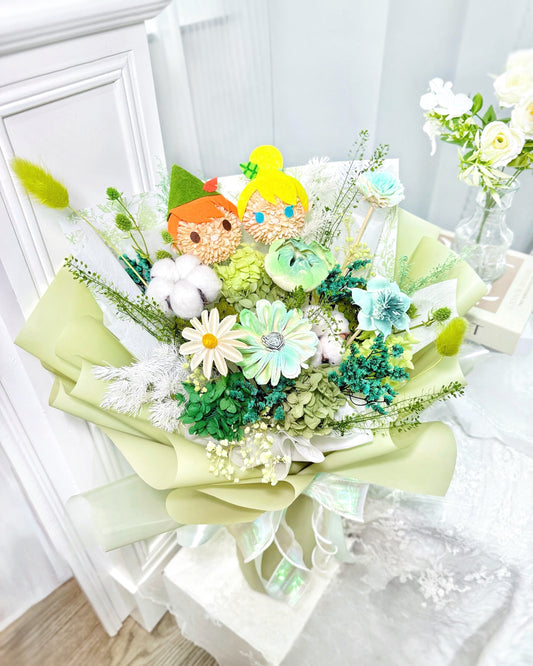 Peter Pan & Tinker Bell|自然綠乾花木綿x保鮮花花束