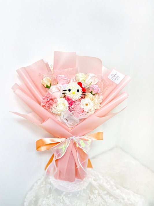 Hello Kitty｜S粉紅香皂花x保鮮花花束