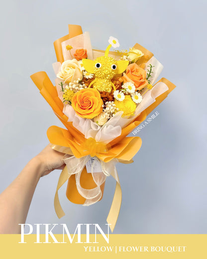 PIKMIN 黃色皮克敏｜XS暖橙黃香皂花x保鮮花花束