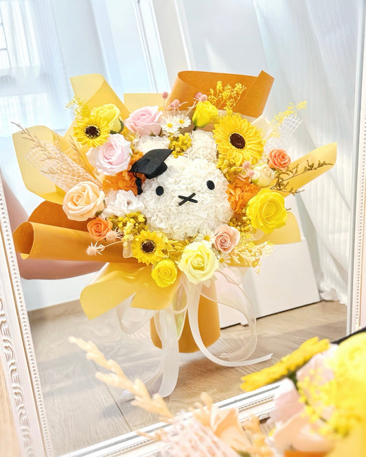 巨型版Miffy｜M黃橙向日葵香皂花x保鮮花花束