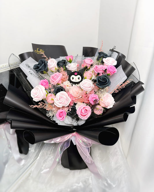 Kuromi｜L黑桃粉香皂花x保鮮花花束