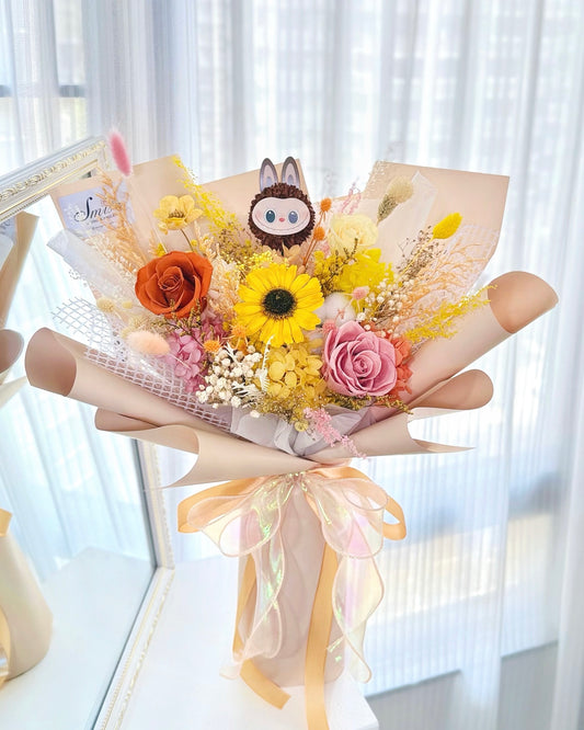 (現貨)卡其黃橙粉保鮮花向日葵花束