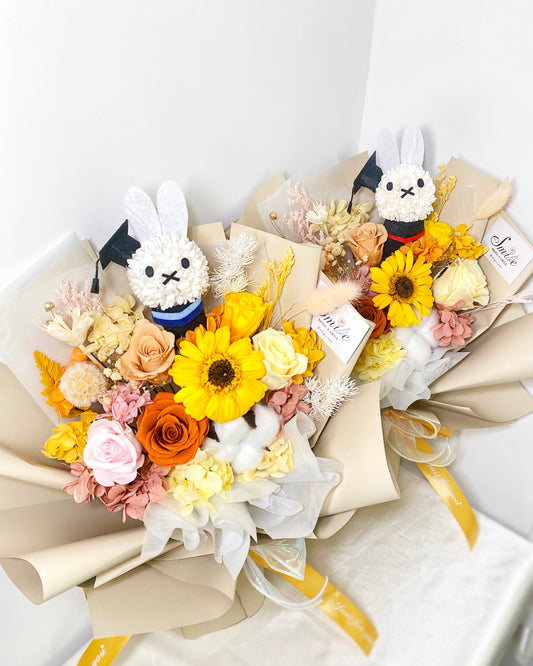 畢業Miffy|M 黃橙粉向日葵保鮮花花束