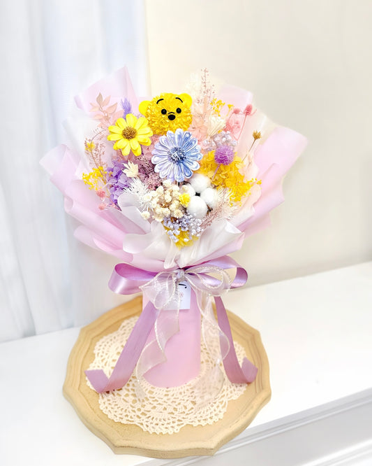 小熊維尼Winnie the Pooh｜XS粉紫黃乾花木棉x保鮮花花束