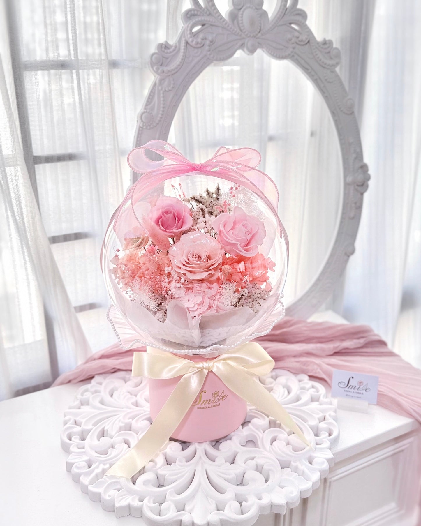 水晶波波球|粉紅玫瑰保鮮花花盒