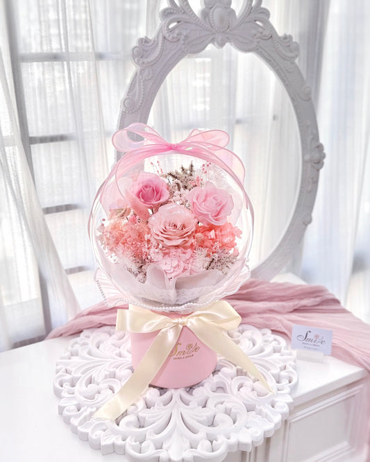 水晶波波球|粉紅玫瑰保鮮花花盒