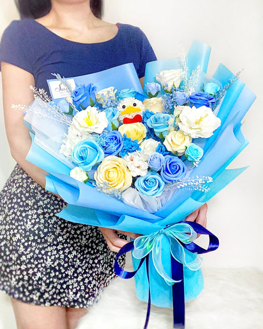 唐老鴨Donald Duck｜混藍香皂花x保鮮花花束