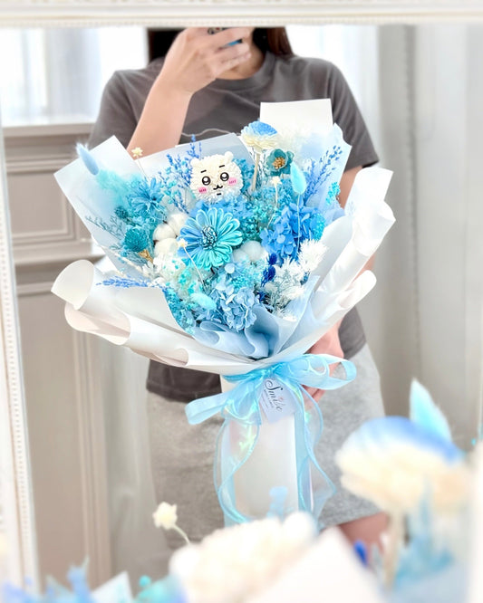 Chiikawa吉伊卡哇｜S淺藍乾花木棉x保鮮花花束