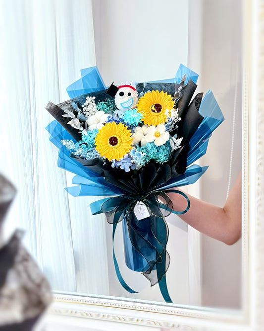 Toy Story 小叉|深藍向日葵木棉滿天星畢業花束