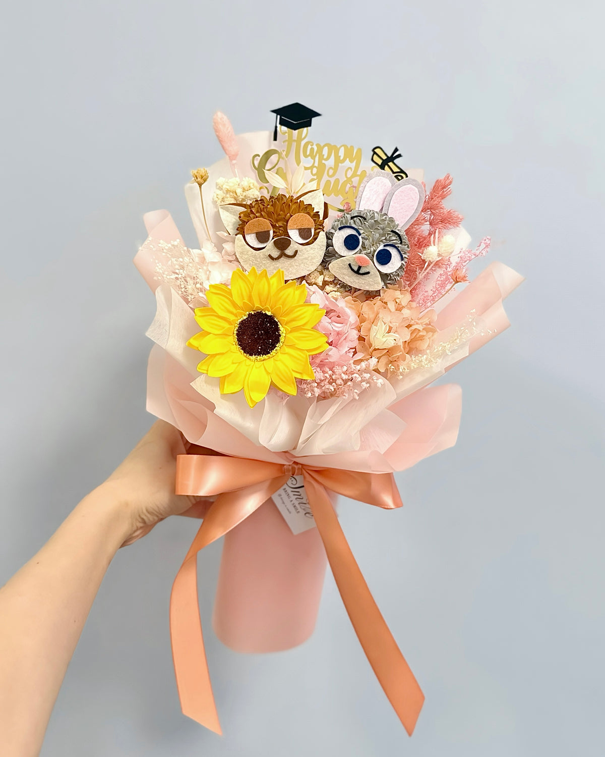 Zootopia狐狸Nick&兔子Judy|Mini Size粉紅向日葵花束