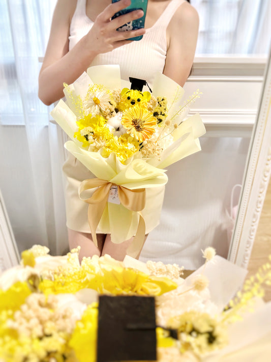 小熊維尼Winnie the Pooh｜XS黃色乾花木棉x保鮮花花束