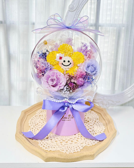 笑哈哈花|水晶波波球紫黃保鮮花花盒