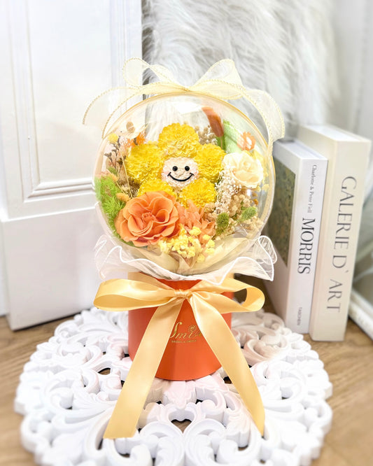 笑哈哈花|水晶波波球橙黃保鮮花花盒