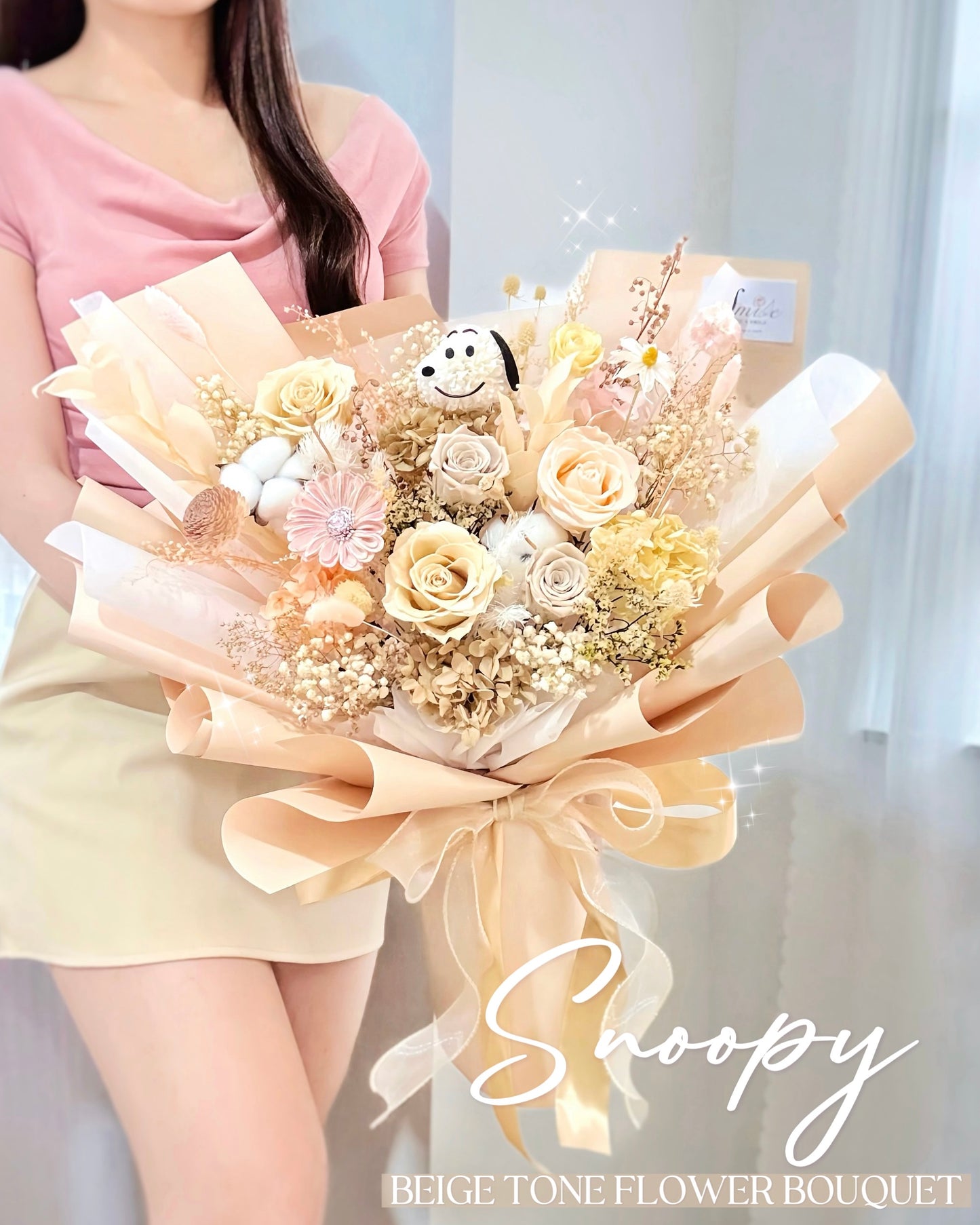 Snoopy 史路比|L卡其米香檳保鮮花花束