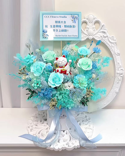 自動擺手招財貓｜Tiffany Blue藍綠開張花盒