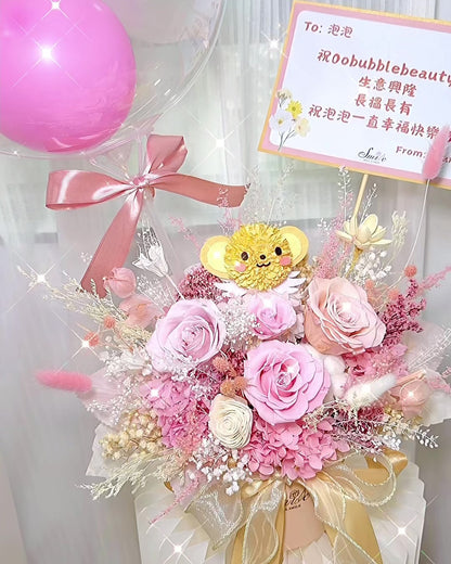 基路仔｜粉紅保鮮花氣球祝賀花盒(標準)